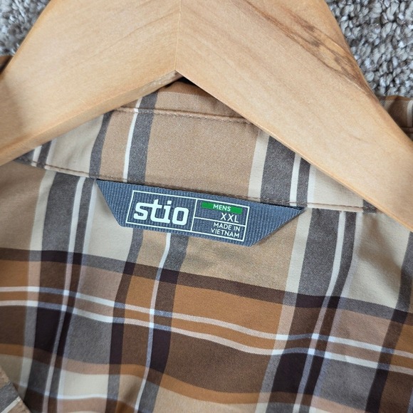 Stio Mens XXL Brown Plaid Long Sleeve Pearl Snap Western Shirt Shirt - Picture 3 of 7